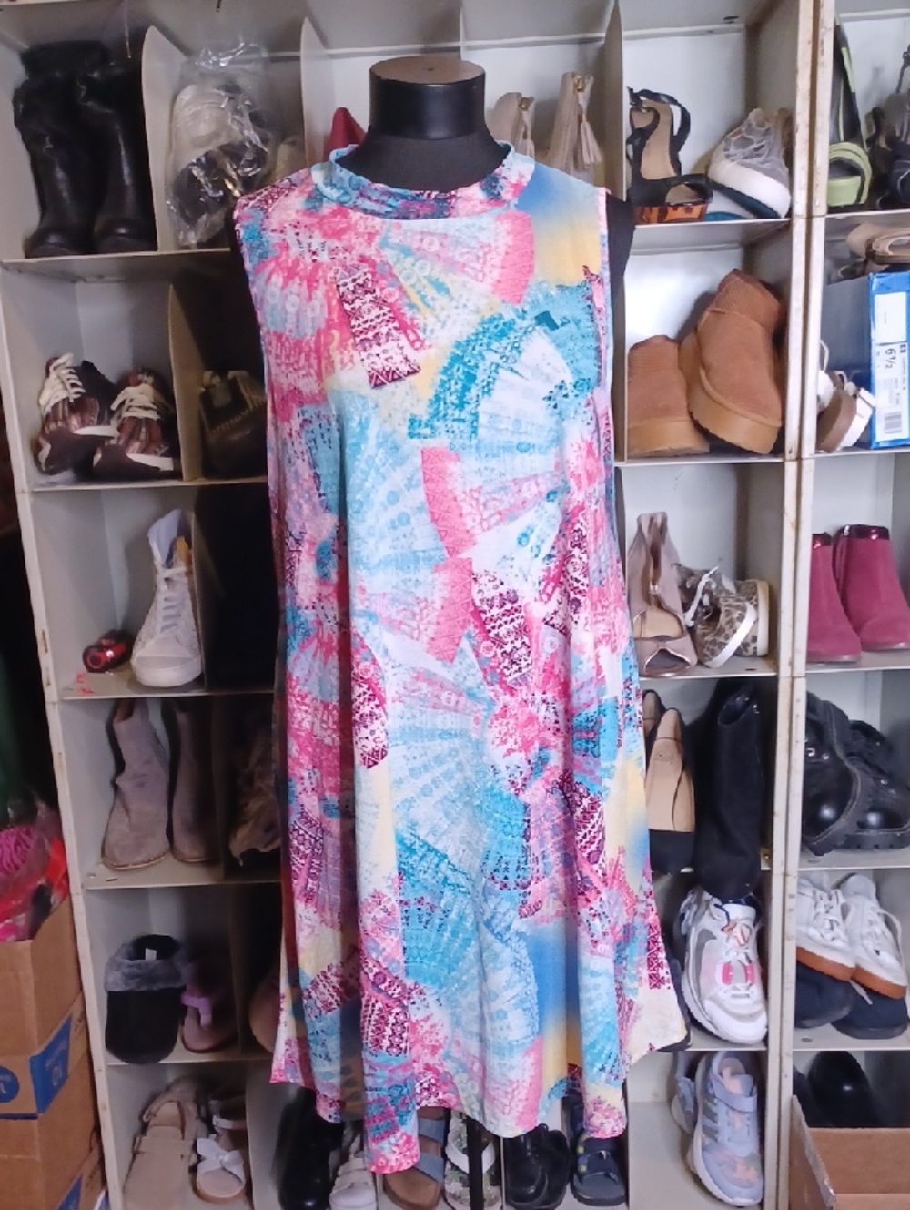 Voll Style Multicolor Tie-Dye Sleeveless Swing Dress